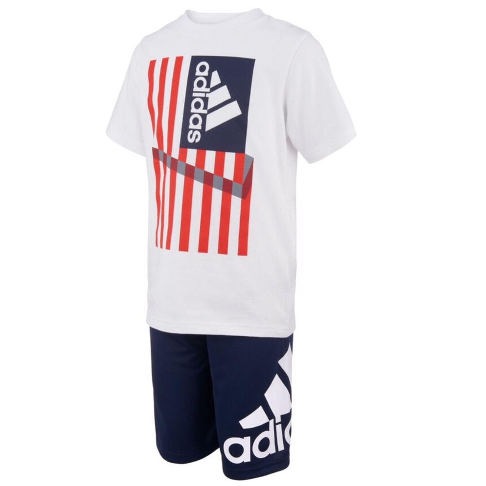 ADIDAS BOYS SIZE 4 AMERICANA FLAG TEE & SHORT SET